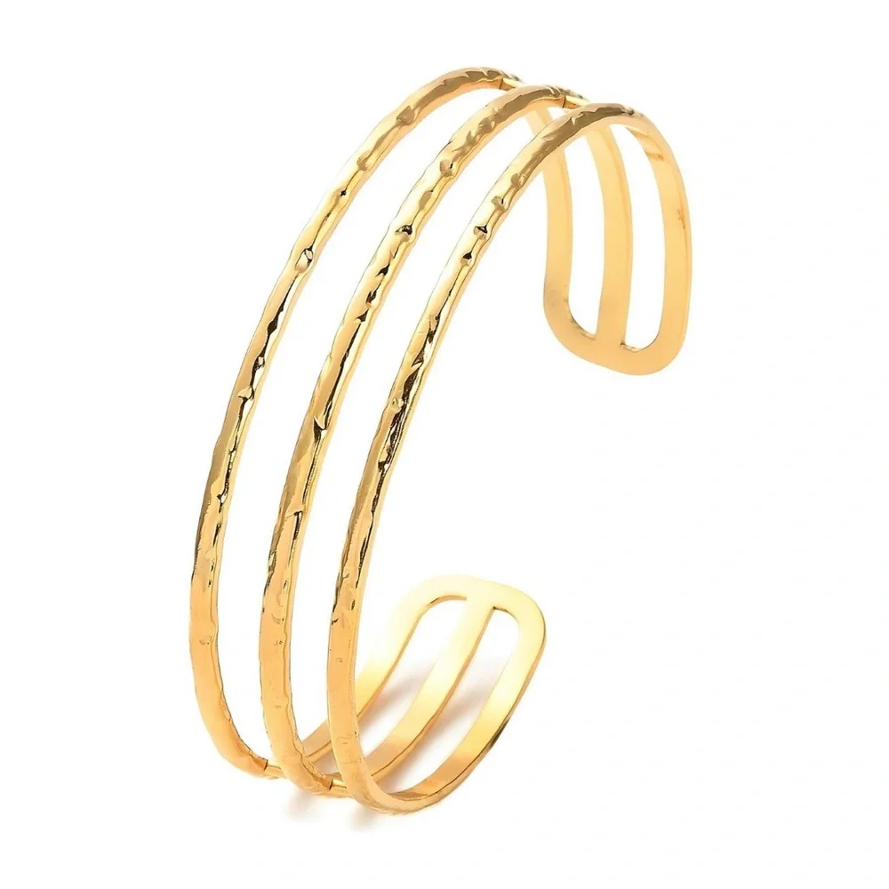 18K Gold Plated Stainless Steel Open Cuff Bracelet Waterproof NWT